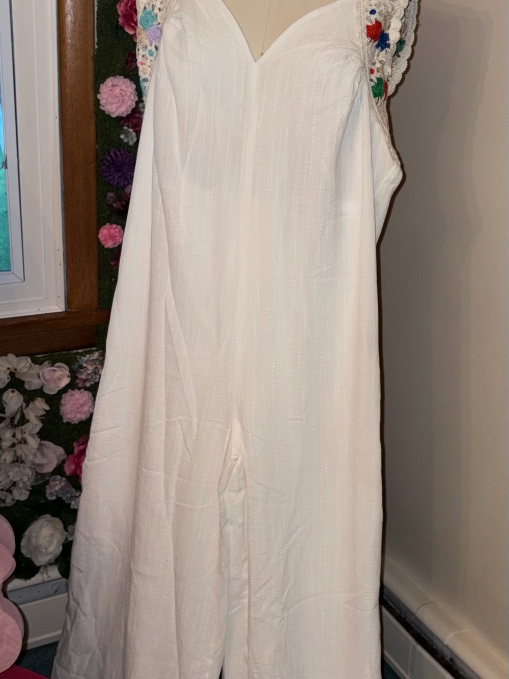 Fashion Nova White Wide-Leg Crocheted-Shoulder Jumpsuit